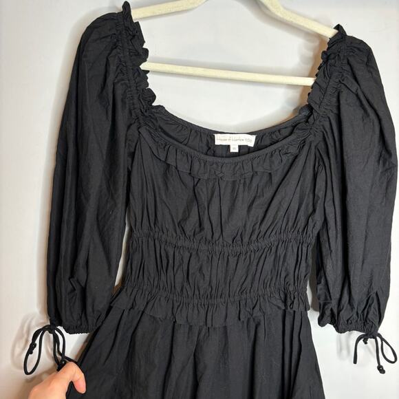 House of Harlow 1960 Puff Sleeve Smocked Cotton Poplin Peasant Mini Dress - Picture 4 of 9